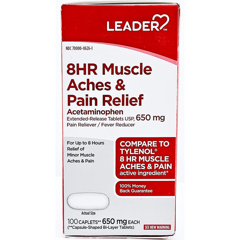 Acetaminophen 650 mg Extended Release 100 Caplets by Leader - Main product image
