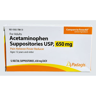 Acetaminophen 650 mg (Suppositories) 12 Count by Padagis