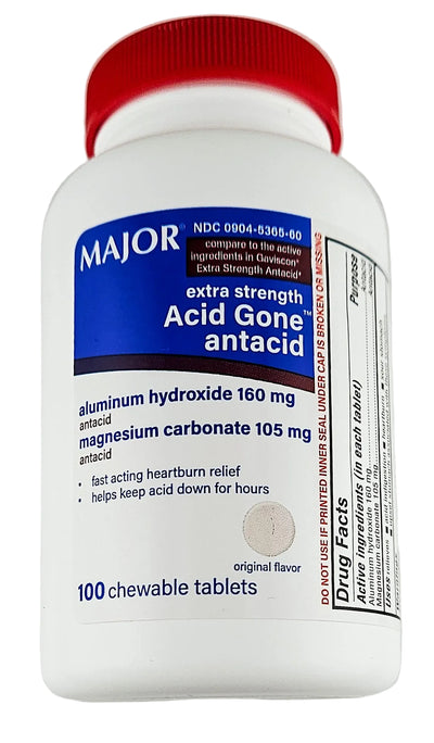 Acid Gone 100 Chewable Tablets by Major