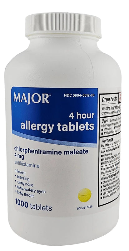 Allergy Tablets 4 mg, 1000 Tablets by Major - Main product image
