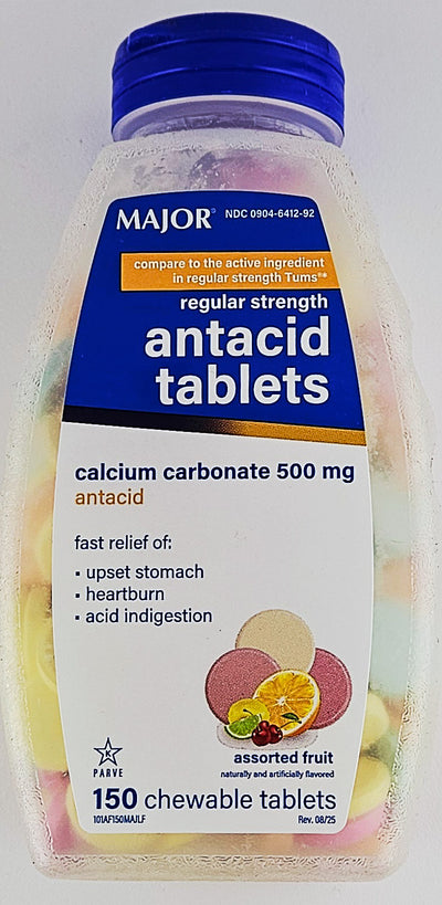 Antacid 500 mg 150 Chewable Tablets by Major (1 or 3 Pack)