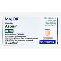 Aspirin 81 mg (Chewable) 1, 3, 6 or 12 Pack by Major - Image 1