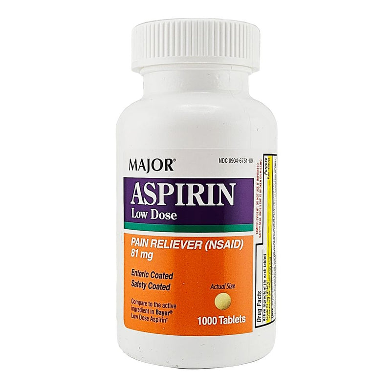 Aspirin 81 mg (Low Dose) 1000 Tablets by Major - Main product image