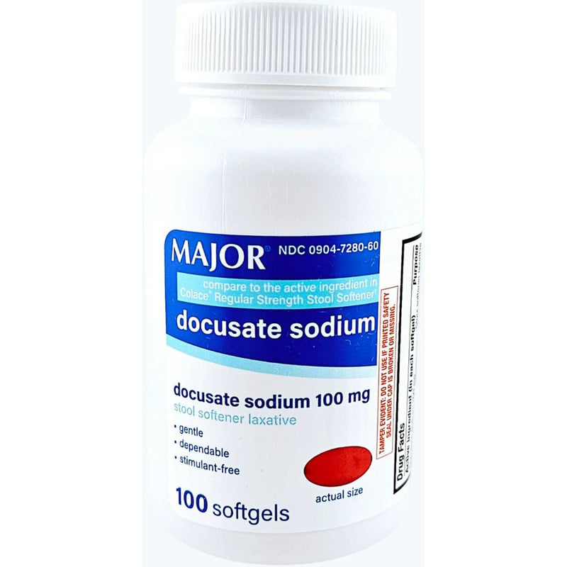 Docusate Sodium 100 mg 100 Softgels by Major - Main product image