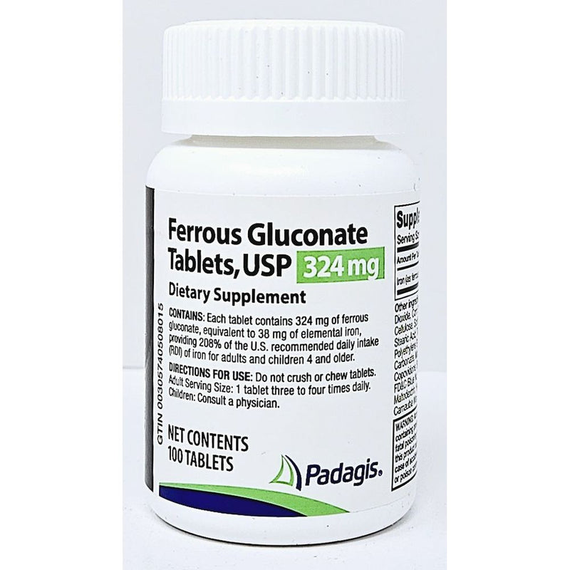 Ferrous Gluconate 324 mg 100 Tablets by Padagis - Main product image