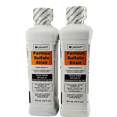 Ferrous Sulfate Elixir, 220 mg 16 fl oz Each (2 Pack) by Lannett