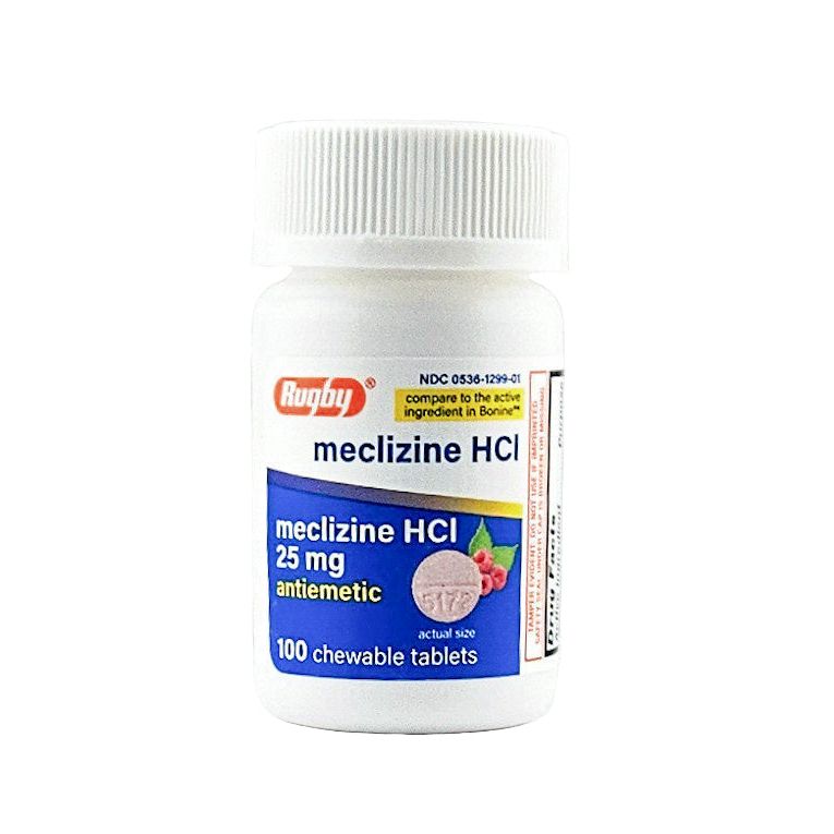 Meclizine 25 mg, 100 Chewable Tablets by Rugby - Main product image