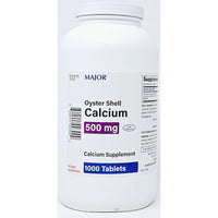 Oyster Shell Calcium 500 mg 1000 Tablets by Major - Image 1