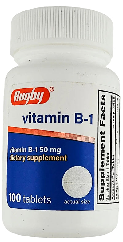 Vitamin B1, 50 mg by Rugby 100 Tablets (1 or 3 Pack)