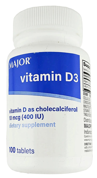 Vitamin D3 10 mcg (400 IU) 100 Tablets by Major