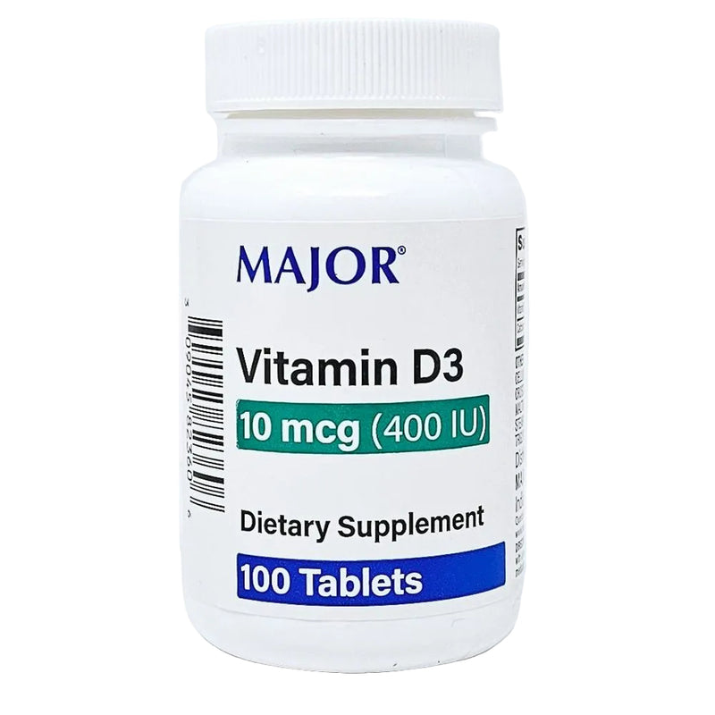 Vitamin D3 10 mcg (400 IU) 100 Tablets by Major - Main product image