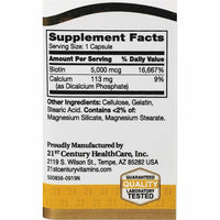 Biotin 5000 mcg 110 Capsules By 21st Century - Image 2