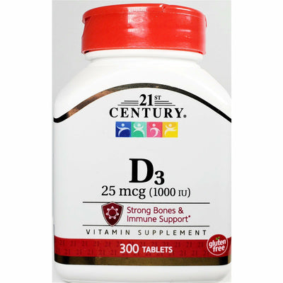 Vitamin D3, 25 mcg (1000 IU) 300 Tablets by 21st Century