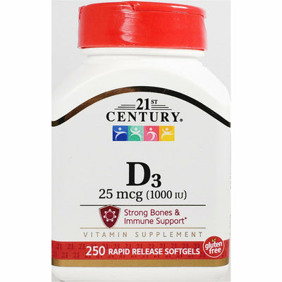 Vitamin D3 25 mcg (1000 IU), 250 Rapid Release Softgels by 21st Century