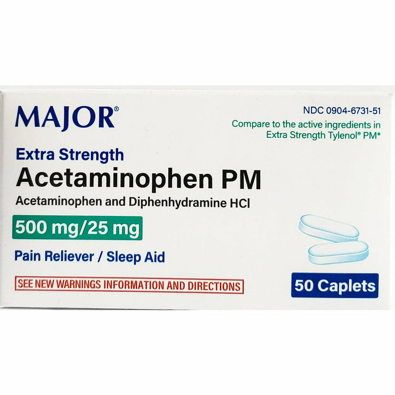 Acetaminophen PM 500 mg 50 Caplets each by Major (1, 3 or 6 Pack) - Main product image