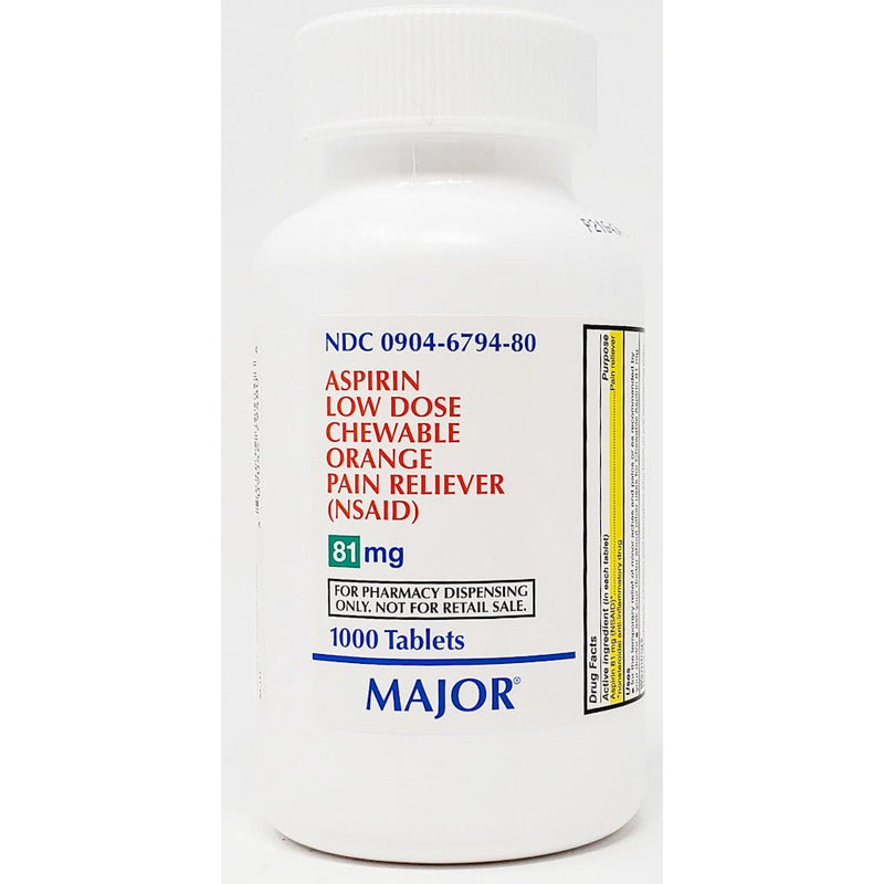 Aspirin (Low Dose) 81 mg, 1000 Chewable Tablets by Major - Main product image