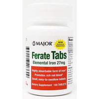 Ferate Tabs (Ferrous Gluconate) 27 mg 100 Tablets by Major - Image 1