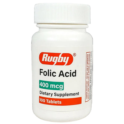 Folic Acid 400 mcg 100 Tablets, by Rugby (1 or 3 pack)