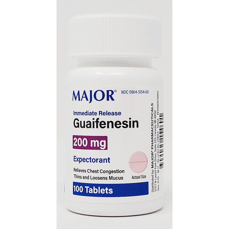 Guaifenesin 200 mg 100 Tablets by Major - Main product image