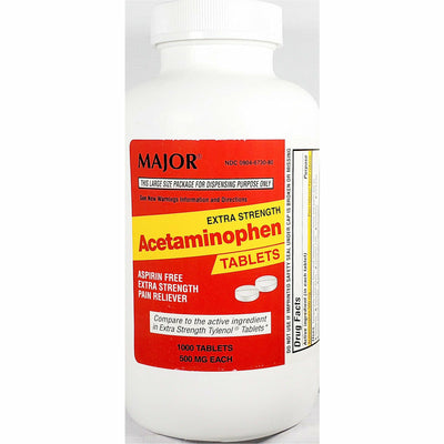 Acetaminophen, 500 mg 1000 Tablets by Major
