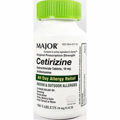 Cetirizine 10 mg, 500 Tablets by Major