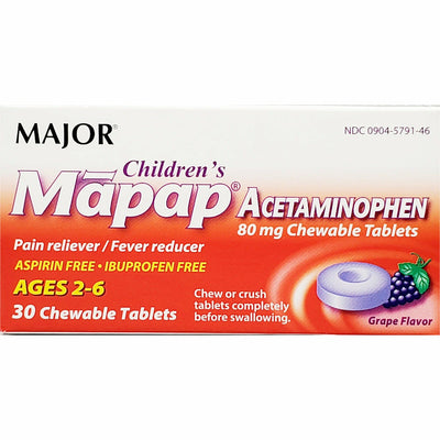 Children's Acetaminophen 80 mg 30 Chew Tabs (1 or 3 Pack) by Major