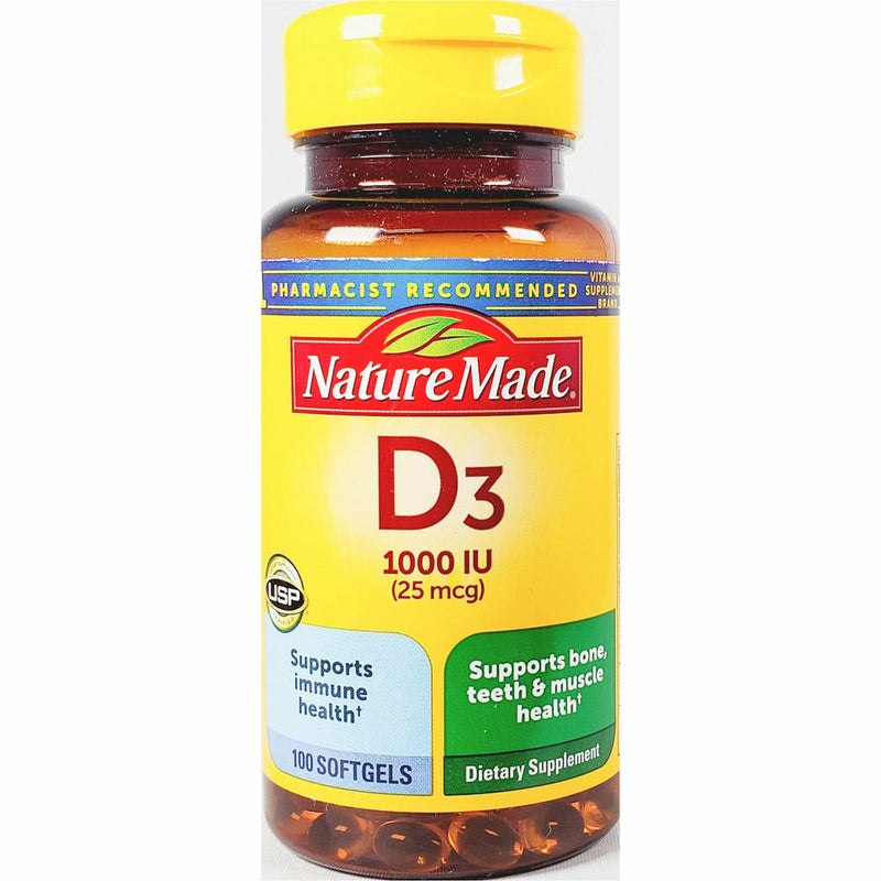 Nature Made Vitamin D3, 1000 IU (25 mcg) 100 Softgels (Immune Support) - Main product image