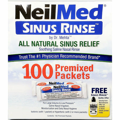 NeilMed Sinus Saline Nasal Rinse, 100 Premixed Packets