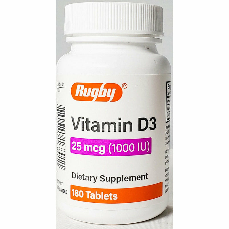 Vitamin D3, 25 mcg (1000 IU) 180 tablets by Rugby - Main product image